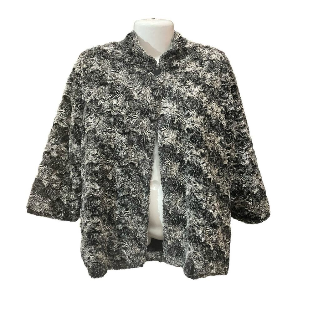 Alfred Dunner Women's Gray/Black Soft Faux Fur 3/4 Sleeve Lined Jacket SZ 12